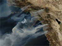 View of California fires from Aqua MODIS satellite at 4:00 pm local time, 10/22/07 